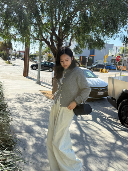grey cardigan