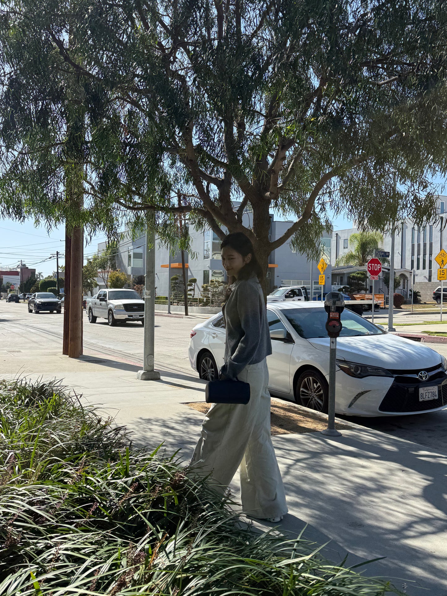 grey cardigan