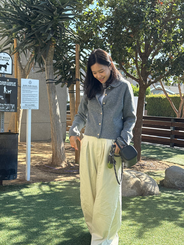 grey cardigan