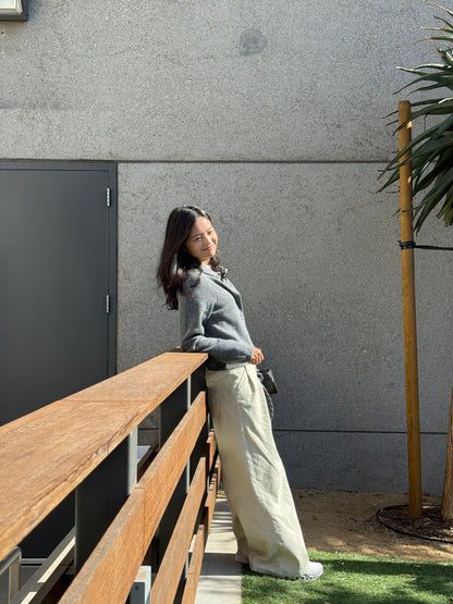grey cardigan