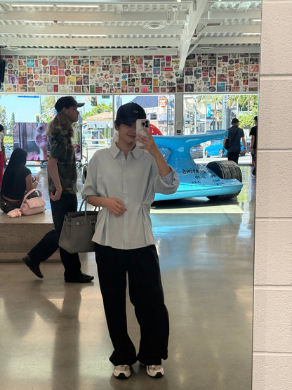 핀턱 버튼 블라우스 (Dusty Blue)