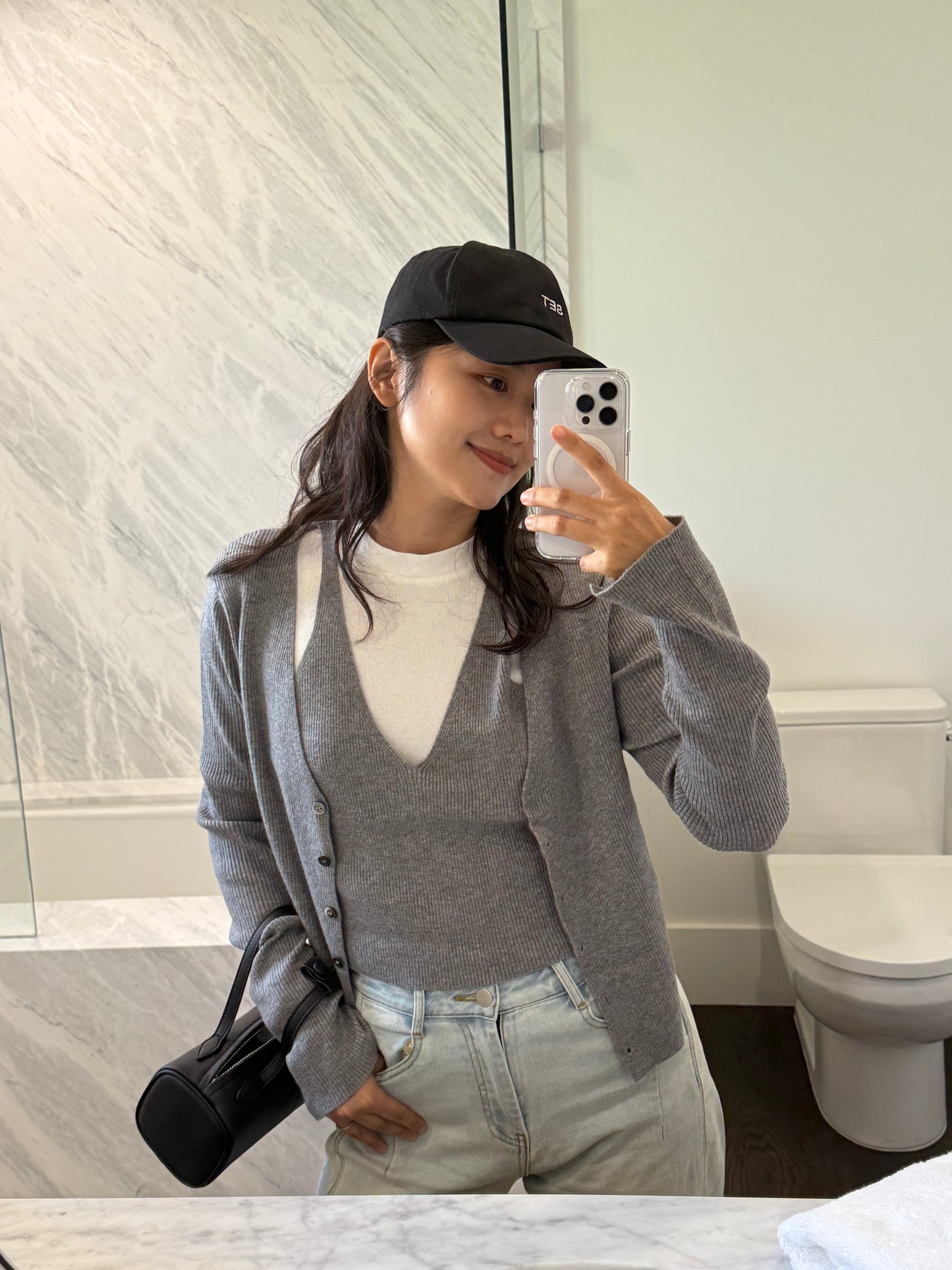 layered v-neck cardigan[black, grey]