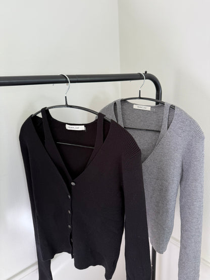 layered v-neck cardigan[black, grey]