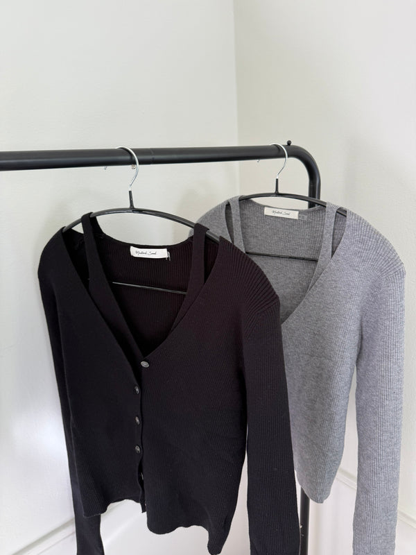 layered v-neck cardigan[black, grey]