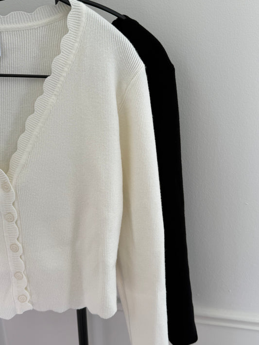 [W]wave crop cardigan [white, black]