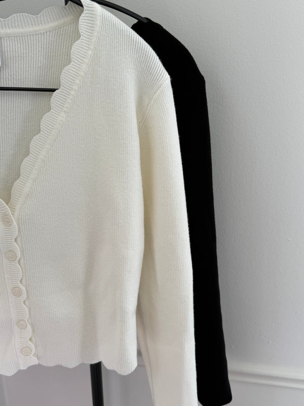 [W]wave crop cardigan [white, black]