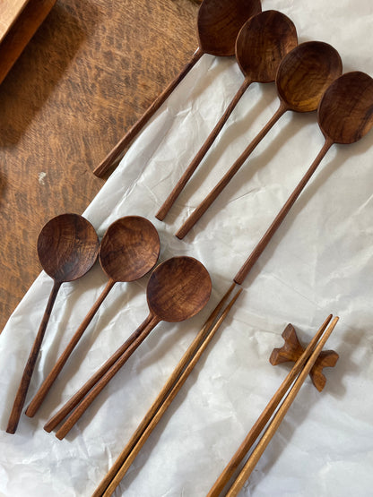 Indonesian Teakwood Spoon &amp; Chopsticks Set with Holder