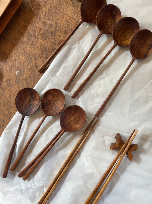 Indonesian Teakwood Spoon &amp; Chopsticks Set with Holder