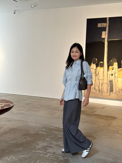 핀턱 버튼 블라우스 (Dusty Blue)