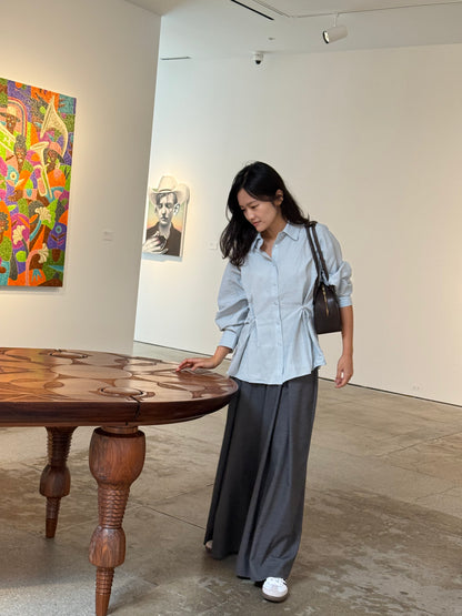 핀턱 버튼 블라우스 (Dusty Blue)