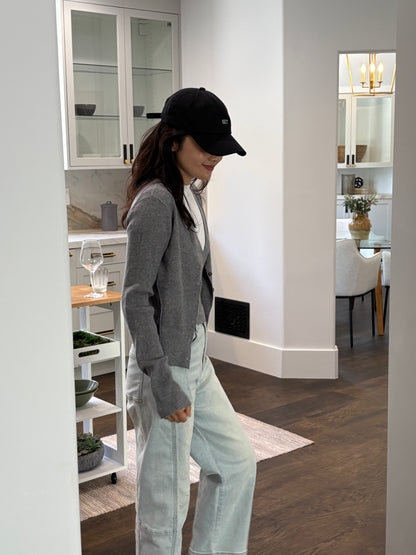 layered v-neck cardigan[black, grey]