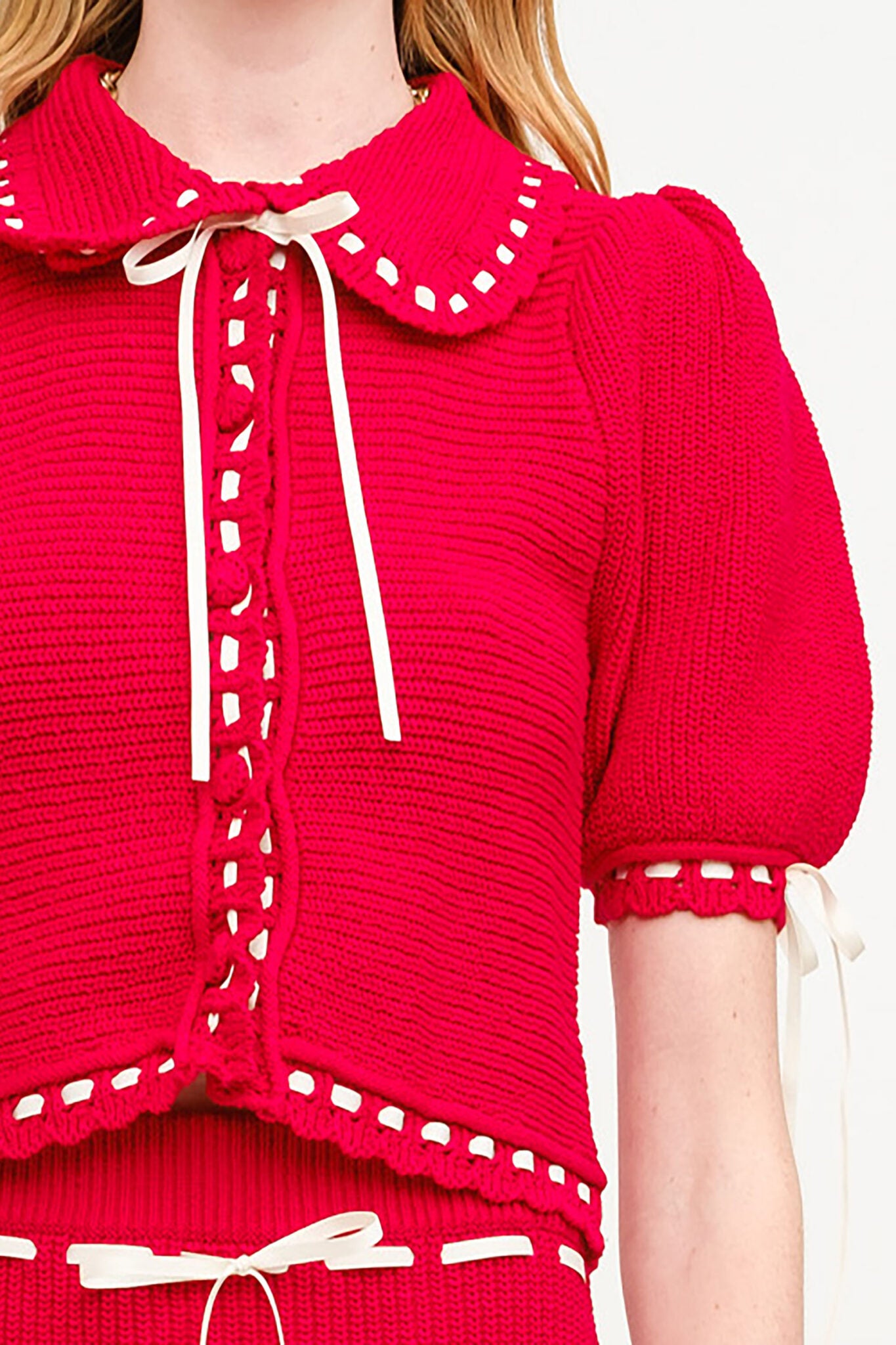 Ribbon Trim Knit Cardigan